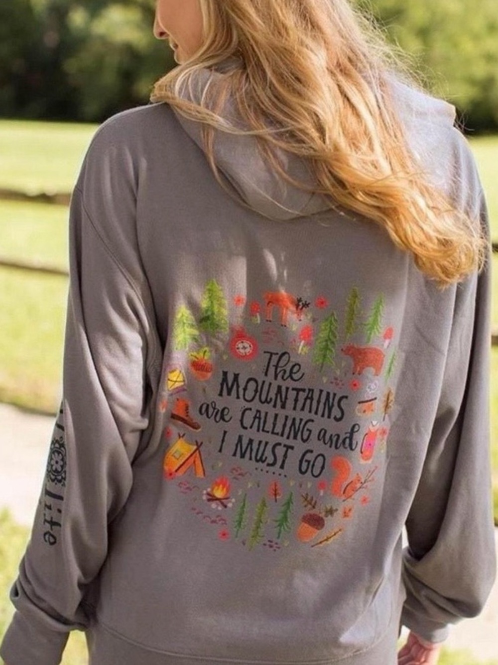 Natural Life The Mountains Are Calling Hoodie Sweatshirt Taupe Earthy Cozy Large